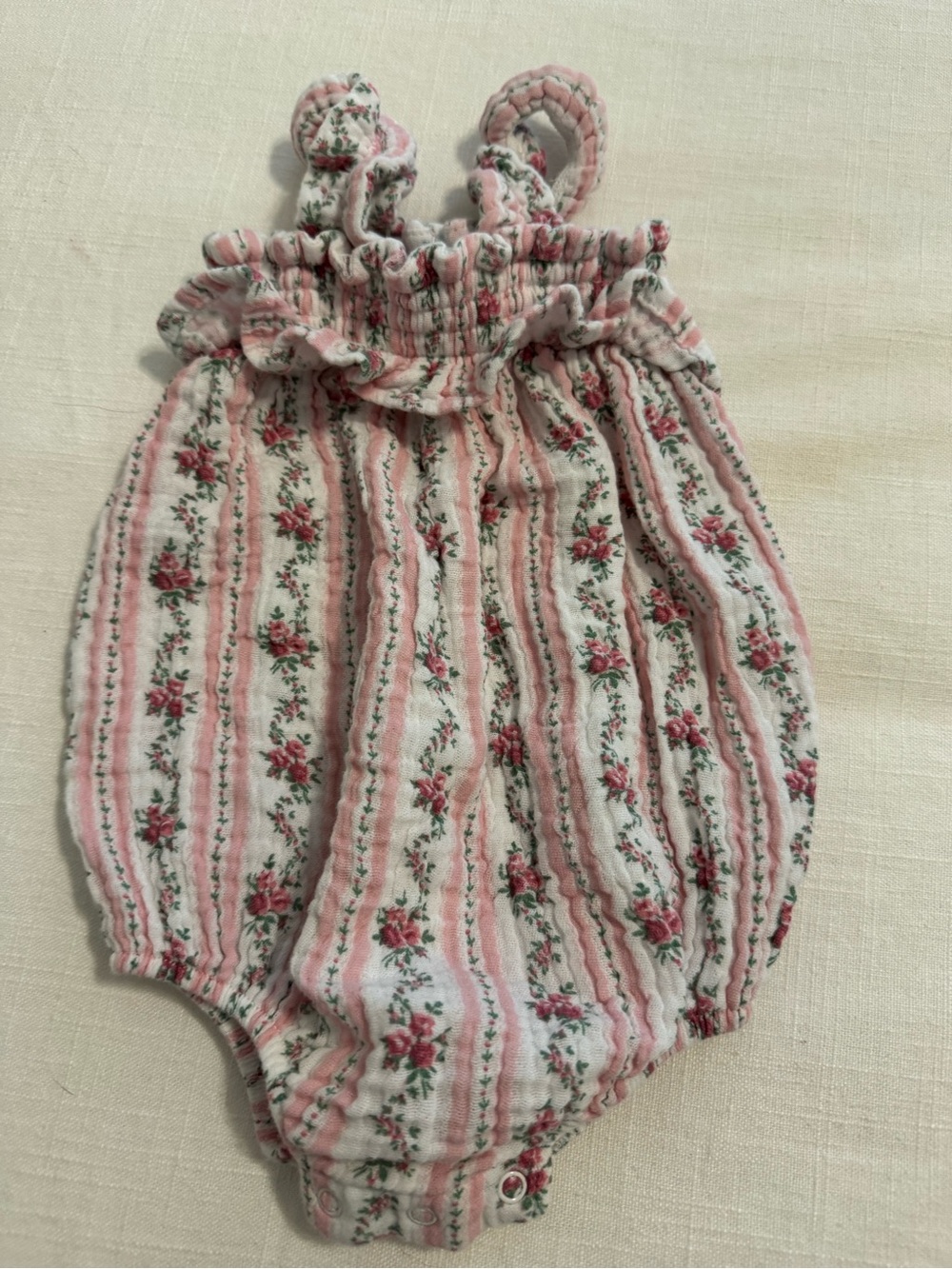 Angel Dear Pink and White Floral Stripe One-Piece